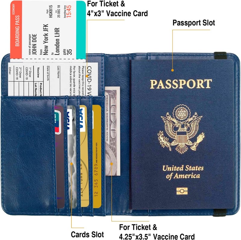 FACATH Premium Passport Holder for Travel, RFID Blocking Passport Cover Slim, Durable & Travel-Friendly, Passport Wallet Keep Your Documents Safe & Organized (Navy Blue) - Image 3
